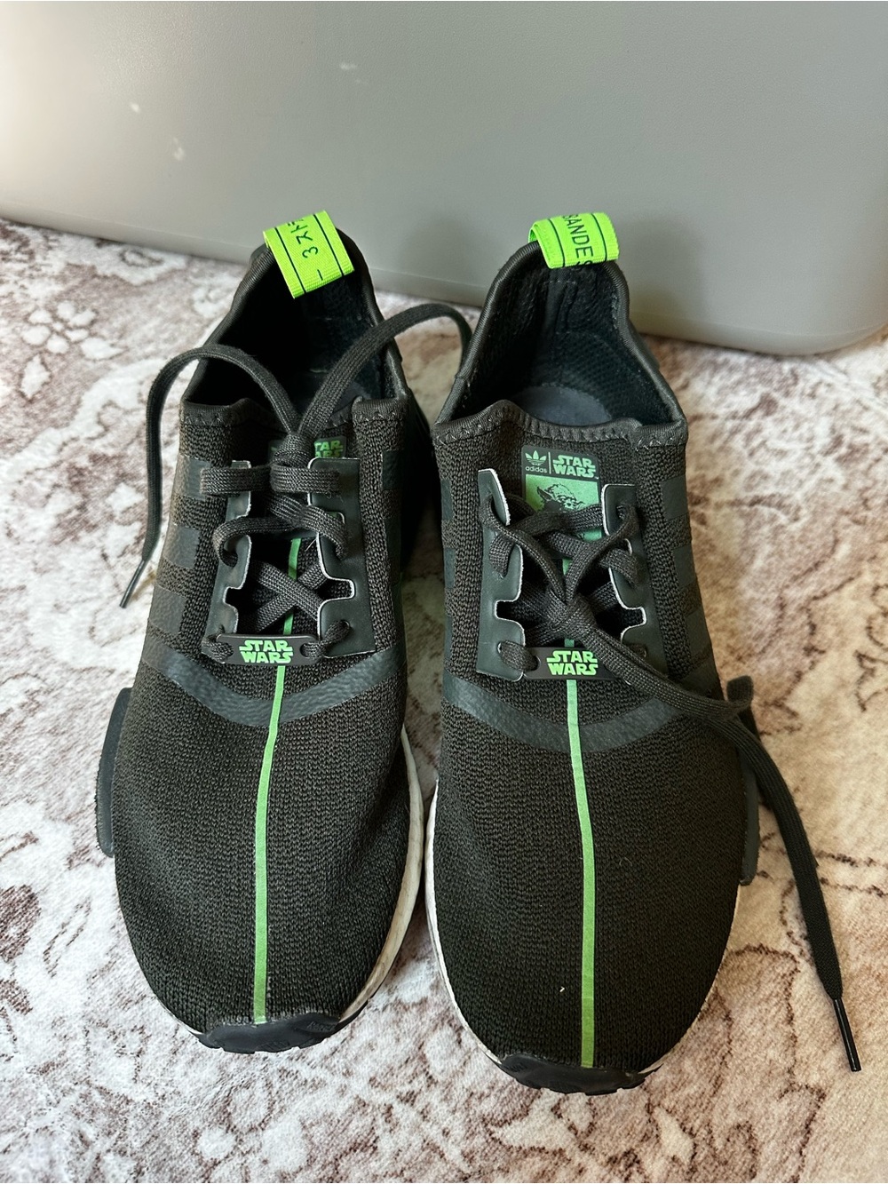adidas Black Sneakers with Neon Green Stripe - Star Wars Accent